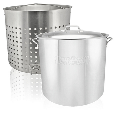 Bayou Classic 122 Qt. Stockpot with Lid and Basket